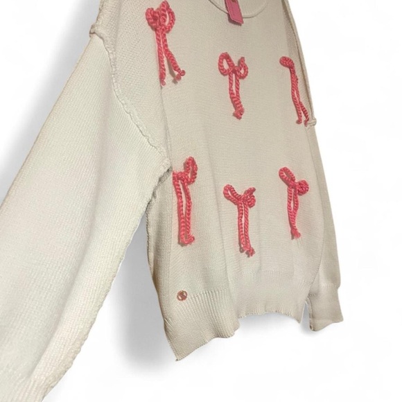 Simply Southern Cream Sweater with Pink Bow Accents - Picture 3 of 5